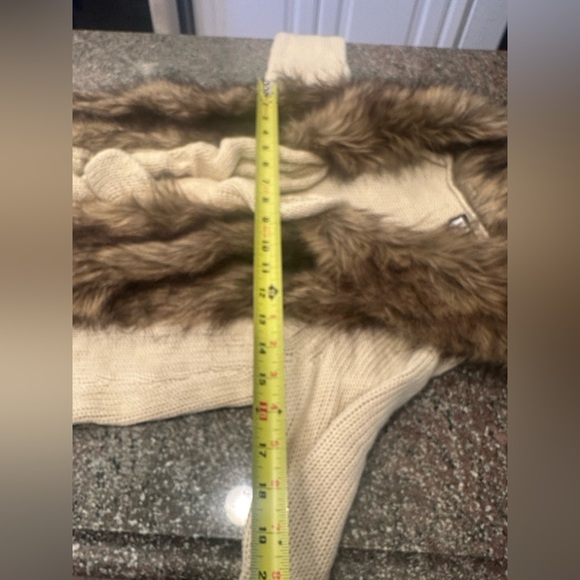 2K Fairy Grunge Faux Fur Chunky Knit Open Cardigan Women’s  Chocolate Beige XS - Picture 3 of 14